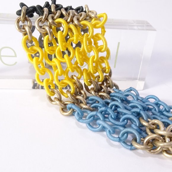 Lee Angel Ribbon ring Link Color block 5 layer Bracelet NWT 150 Blue gold - Picture 1 of 16